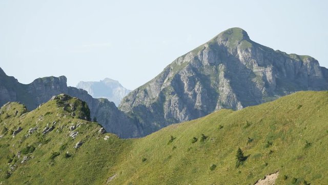 grassy mountain ridge, peaks in the background - Cr&ecirc;te montagneuse couverte d'herbe, des sommets en arri&egrave;re plan