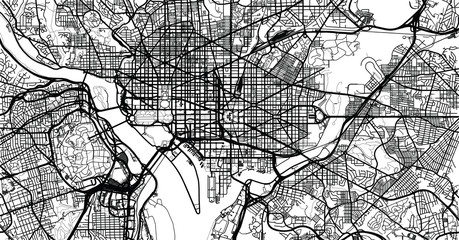 Urban vector city map of Washington D.C, USA