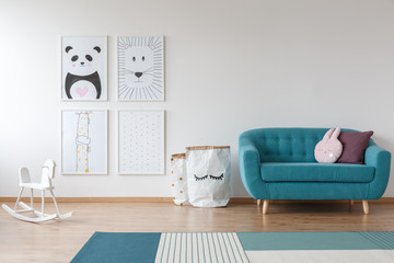 Material baskets in bright interior