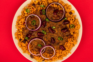 Mexican Style Chilli Con Carne With Rice and Onions