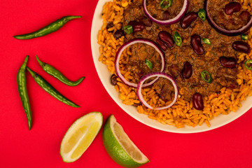 Mexican Style Chilli Con Carne With Rice and Onions