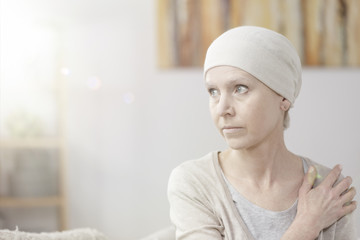 Lonely and weak sick woman