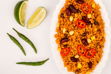Mexican Style Spicy Rice With Kidney Beans and Red Chillies