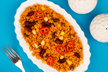 Mexican Style Spicy Rice With Kidney Beans and Red Chillies