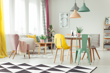 Fototapeta na wymiar Colorful multifunctional living room