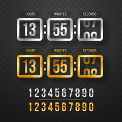 Countdown website, digital clock timer in golden and metallic colors background for coming soon or under construction design.