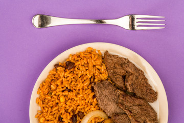 Mexican Style Steak Fajitas With Spicy Rice and Peppers