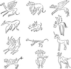 set of mythological animals