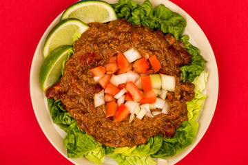 Mexican Style Beef Taco Meat and Salad With Fresh Limes