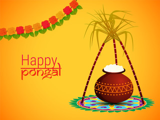 Happy Pongal wishes or greeting background design.