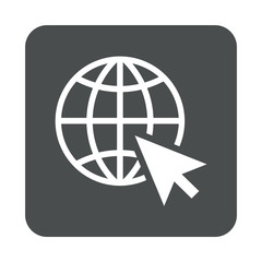 Icono plano mundo con puntero ratón en cuadrado color gris © teracreonte