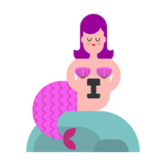 Mermaid with phone Sits on rock. Mythical sad woman with fish tail. Underwater female. Vector illustrator
