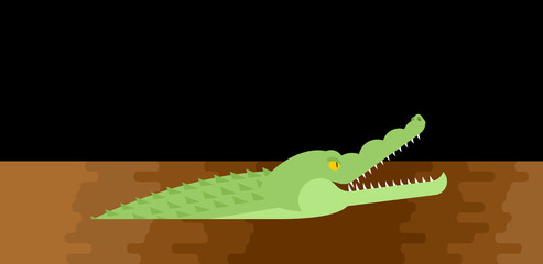 Alligator sewerage. Crocodile in sewer. Predator animal. City legend. Vector illustration