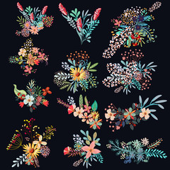 Set of vector decorative flowers