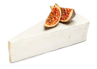 brie or camambert cheese on a white background