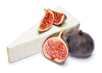 brie or camambert cheese on a white background