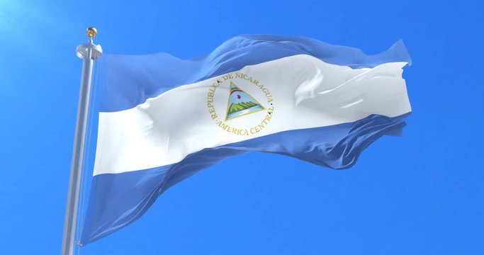 Argentina flag waving at wind in blue sky, loop