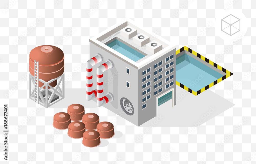Poster set of isometric high quality city element with 45 degrees shadows on transparent background . facto