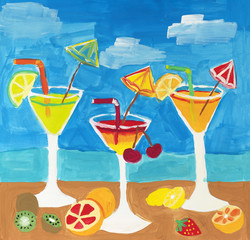 Five glasses of wine and cocktails