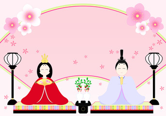 ひな人形　扇と桜舞う