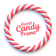 Candy cane circle frame on white background