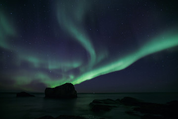 Naklejka premium Norwegen | Polarlichter, Hauklandbeach auf den Lofoten