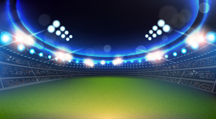 Sport Stadium With Lights And Tribunes Background Flat Vector Illustration