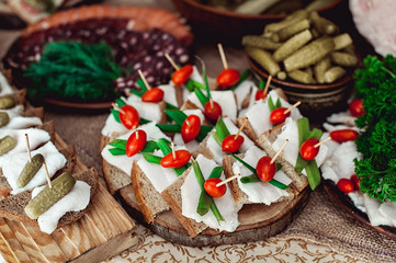 Hearty lard with garlic served with fresh bread on a table.