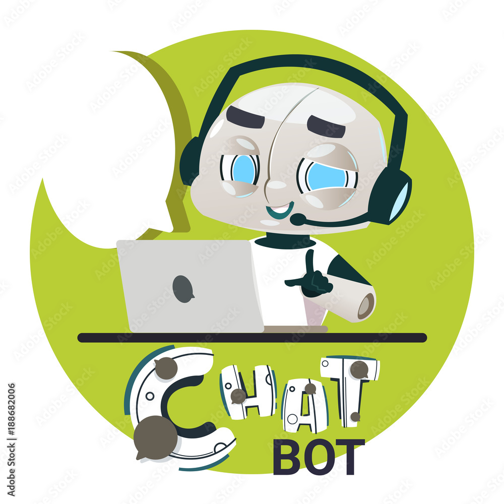 Aufkleber chatbot robot icon chatter bot answer users questions using laptop computer virtual assistance conce