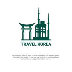 Obraz premium Travel To Korea Banner South Korean Landmarks Icon Seoul Symbol Vector Illustration