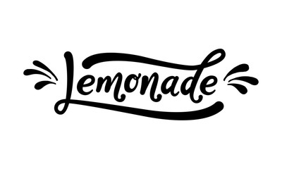 Lemonade word lettering. Black text on white background. Summer fresh drink. Modern calligraphy. Vector illustration. - obrazy, fototapety, plakaty