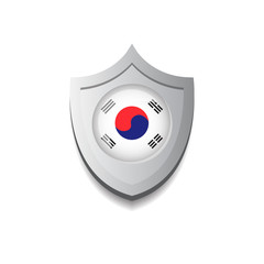 Shield Sticker With South Korea Flag And Shadow Isolated On White Background Vector Illustration