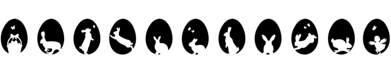 Easter eggs with silhouettes icon banner black © Mareen Vandelay