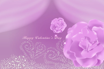 happy Valentines card with sweet pink flower on pink background. illustration vector.	