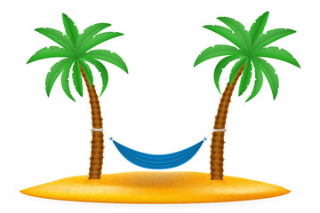 Naklejka premium hammock suspended between palm trees stock vector illustration