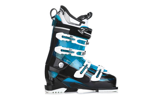 Profesional Blue ski boots isolated on white background