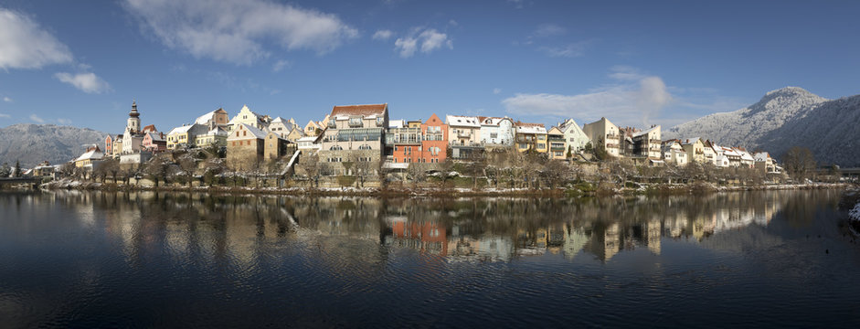 panorama cityscape frohnleiten on the river mur in styria,austria