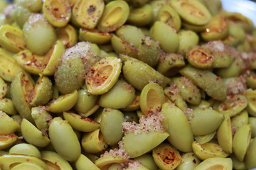 Close up, Pile of Madan compote with salt and red pepper powder eaten as a condiment