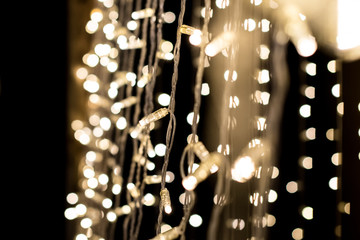 Fairy lights hanging at wedding reception