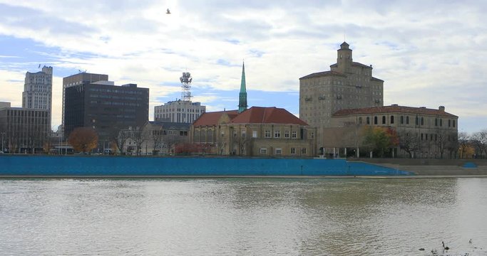 View of the Dayton, Ohio skyline 4K