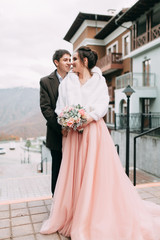 Naklejka premium modern wedding in the mountains in Sochi and the sea, a wedding in a European style by car.