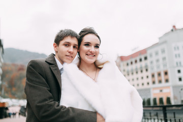 Fototapeta na wymiar modern wedding in the mountains in Sochi and the sea, a wedding in a European style by car.