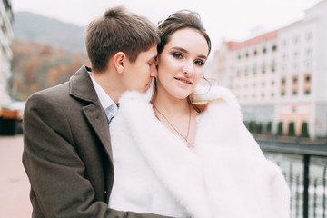 modern wedding in the mountains in Sochi and the sea, a wedding in a European style by car.