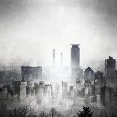 Grunge schwarz-weiße Skyline der Stadt mit Kopierraum. © imagosrb