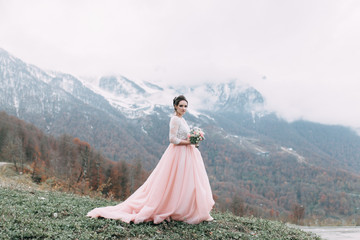 modern wedding in the mountains in Sochi and the sea, a wedding in a European style by car.