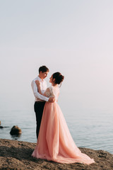 modern wedding in the mountains in Sochi and the sea, a wedding in a European style by car.