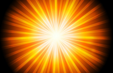 Dark Gold glitter sparkles radial rays lights bokeh festive elegant abstract background.