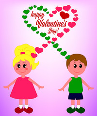 Girl and boy with thoughts-hearts, Happy Valentine's Day Card