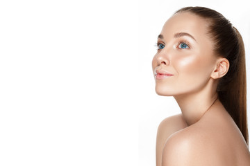 Fototapeta premium Beautiful woman portrait with nude make up.