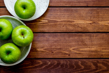 ripe green apples wooden table background top view space for tex